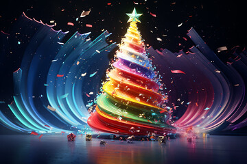 Poster - colorful christmas tree with dark background