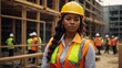Black woman wearing hard hat and high vis vest on contruction site