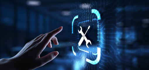 Fototapete - Support button on virtual screen. Customer service and communication concept.
