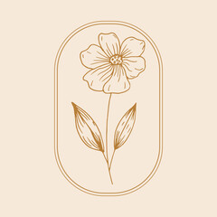 Wall Mural - Wildflower linear logo sketch. Flower wreath wedding emblem design. Vintage herbs sketch in modern simple style. Vector