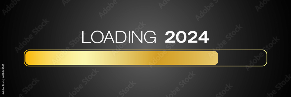 Illustration of a loading bar in gold with the message loading 2024 ...