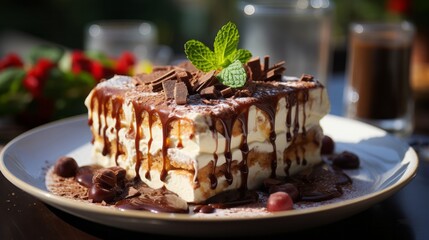 Tiramisu - dessert made with coffee and layere. Generative AI.