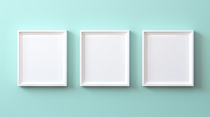 Poster - White vintage frame on pastel blue background. Minimal border composition.