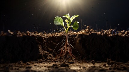Poster - Growing plant with underground root visible in soil