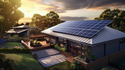 Poster - House roof with solar panels installed in the suburban area of South Australia