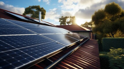 Wall Mural - House roof with solar panels installed in the suburban area of South Australia