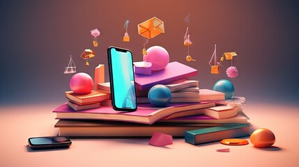 Aufkleber - E-learning or online education concept. online course on smartphone. 3d render illustrationn