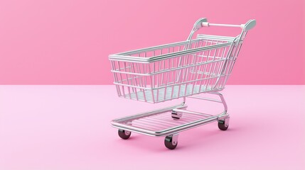 Aufkleber - Pattern of supermarket shopping cart on pastel pink background. Creative design for packaging. Online shopping. Black friday sale concept. Break the pattern. Sustainable, minimalist lifestyle.