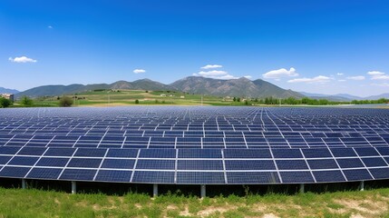 Sticker - Solar photovoltaic panels in solar farm used to produce mill in a flour mill in Tirana, Albania. Sustainable energy, electric power generation, decarbonization, renewable green energy