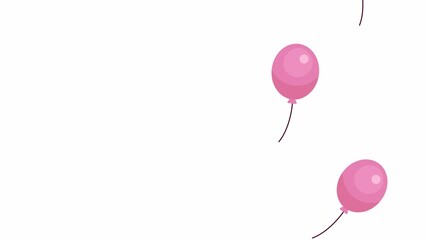 Poster - Flying upward pink balloons on right side 2D objects animation. Entertainment flat cartoon 4K video, transparent alpha channel. Special occasions decorations animated elements on white background
