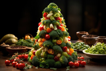 creative christmas tree made of vegetables