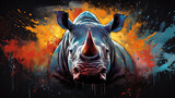 Fototapeta Dziecięca - Illustration of rhinoceros in mixed grunge colors style.