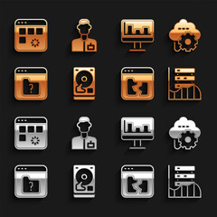 Poster - set hard disk drive hdd, cloud technology data transfer, server, data, web hosting, broken file, fil