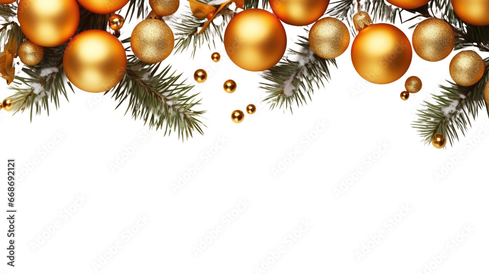 Horizontal banner with christmas tree garland and ornaments. Hanging ...
