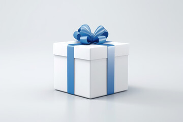 3d render of cubic white gift box with blue bow for wedding 