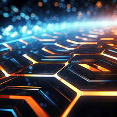 Wall Mural - Abstract futuristic background with hexagons and blue neon lights.
