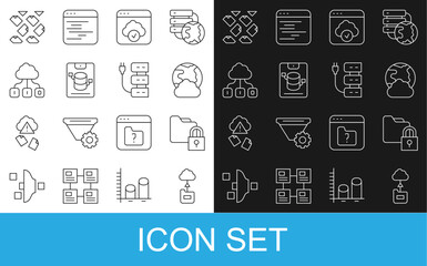 Poster - set line cloud technology data transfer, folder and lock, social network, server, data, web hosting,