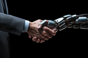 handshake human hand and robot hand business concept illustration