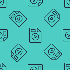 Poster - Black line AVI file document. Download avi button icon isolated seamless pattern on green background. AVI file symbol. Vector