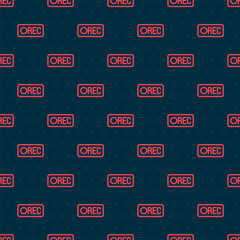 Poster - Red line Record button icon isolated seamless pattern on black background. Rec button. Vector