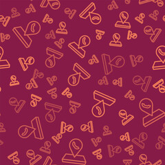 Poster - Brown line Map pointer with telephone or communication icon isolated seamless pattern on red background. Call center location. Vector
