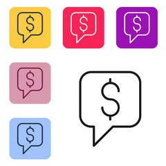 Poster - Black line Paid support icon isolated on white background.Speech bubble chat. Message icon. Communication or comment chat symbol. Set icons in color square buttons. Vector