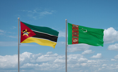 Turkmenistan and Mozambique flags, country relationship concept