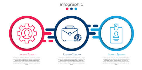 Poster - Set line Human with gear inside, Briefcase and money and Identification badge. Business infographic template. Vector