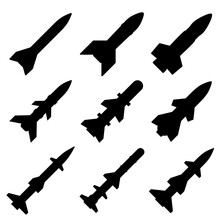 Missile Icon Set. Missile Graphic Resources For Icon, Symbol, Or Sign. Vector Icon Of Rocket Missiles For Design Of War, Conflict Or Military