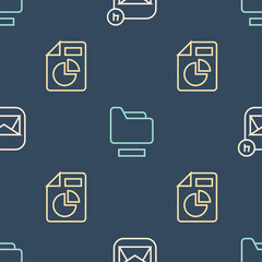 Poster - Set line Envelope, Document with graph chart and folder on seamless pattern. Vector