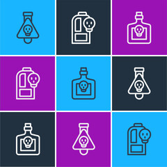 Wall Mural - Set line Bottle with potion, and Beaker toxic liquid icon. Vector