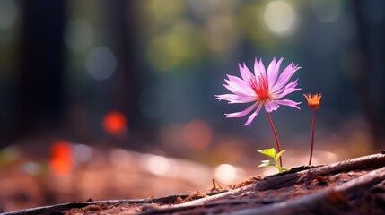 Wall Mural - A single pink flower is growing out of the ground, AI