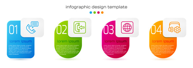 Poster - Set line Telephone conversation, Incoming call, Worldwide and Headphoneswith settings. Business infographic template. Vector