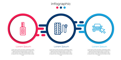 Wall Mural - Set line Car key with remote, Tire pressure gauge and Online car sharing. Business infographic template. Vector