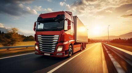 Wall Mural - Extremely closeup of a truck driving down a europe road at sunny day