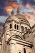 The south facade of the basilica of the Sacre-Coeur, or sacred heart, in Montmartre, Paris, at sunset