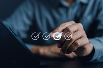 Aufkleber - Digital Guarantee Checkmark, business checking quality assurance Standardization, certification. Compliance to regulations service and standards.