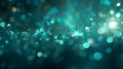Teal glitter glow particle bokeh background. Festive celebration wallpaper concept