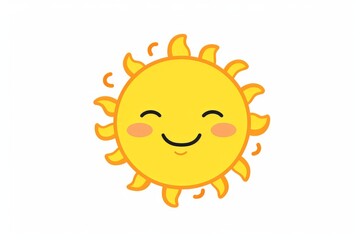  Cute kawaii smiling sun, single, white background. AI generated