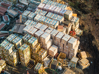 Wooden crates for distribution at a warehouse