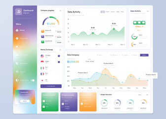 UI UX Infographic dashboard. UI design with graphs, charts and diagrams. Web interface template