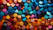 Sfondo astratto 3d multicolore, frattale, wallpaper colorato in formato 16:9 con piccoli pezzetti di plastica