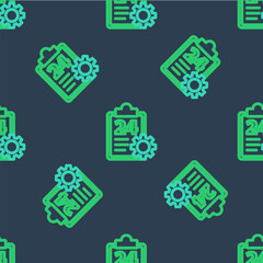 Poster - Line Checklist clipboard with 24 hours service icon isolated seamless pattern on blue background. Vector