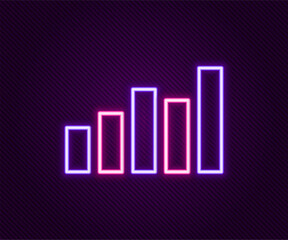 Poster - glowing neon line graph, schedule, chart, diagram, infographic, pie graph icon isolated on black bac