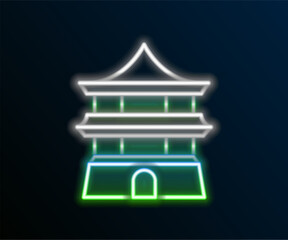 Canvas Print - Glowing neon line Traditional chinese house icon isolated on black background. Colorful outline concept. Vector