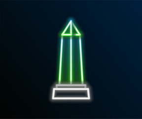 Wall Mural - Glowing neon line Obelisk of Alexandria icon isolated on black background. Stone monument. Historical monument. High pillar memorial and column. Colorful outline concept. Vector