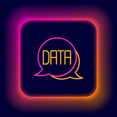 Poster - glowing neon line data analysis icon isolated on black background. business data analysis process, s