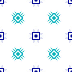 Aufkleber - Blue Computer processor with microcircuits CPU icon isolated seamless pattern on white background. Chip or cpu with circuit board. Micro processor. Vector