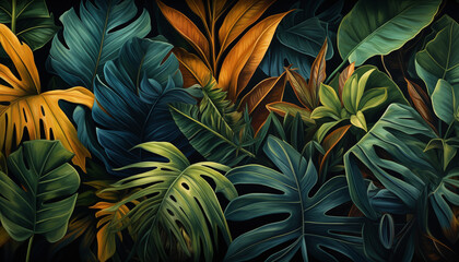 tropical plants and flowers background