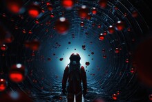 Astronaut In Space With Red Spheres. Generative Ai